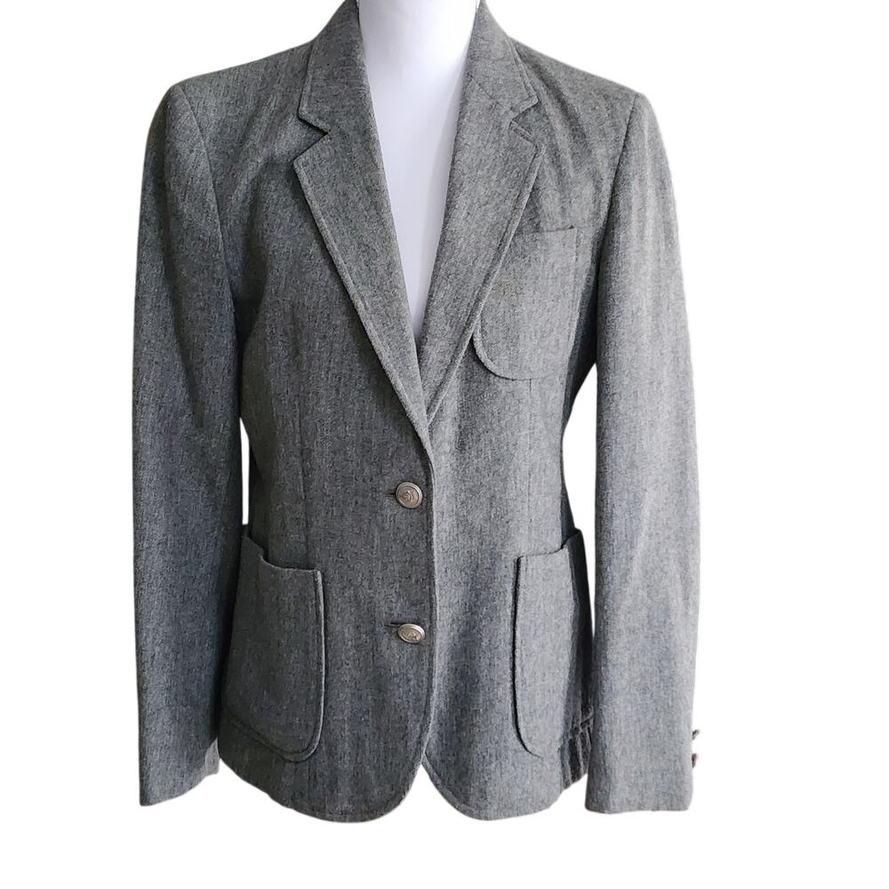 Vintage 1970s Flah's Grey Wool Hacking Jacket Made in Japan Sz 9